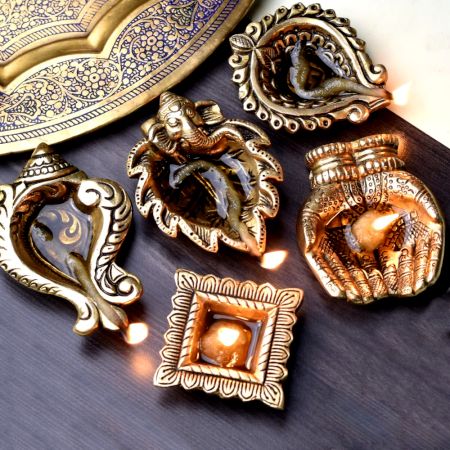 Golden Brass Oil Lamps For Inaugration Decoration  - Pack of 5